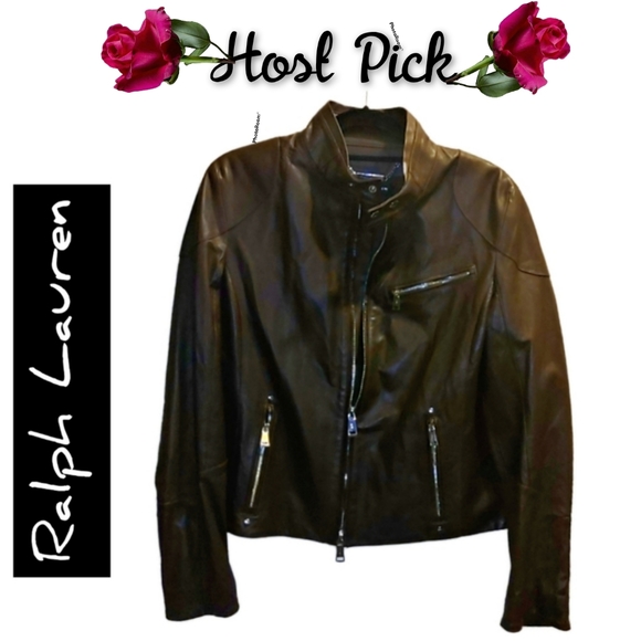 .Ralph Lauren Brown Leather Moto Jacket